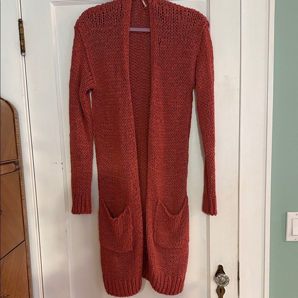 Free People Pink/Rust Open-Front Cardigan